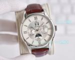 Omega De Ville 42mm Automatic Watch White Dial Brown Leather Strap Silver Bezel